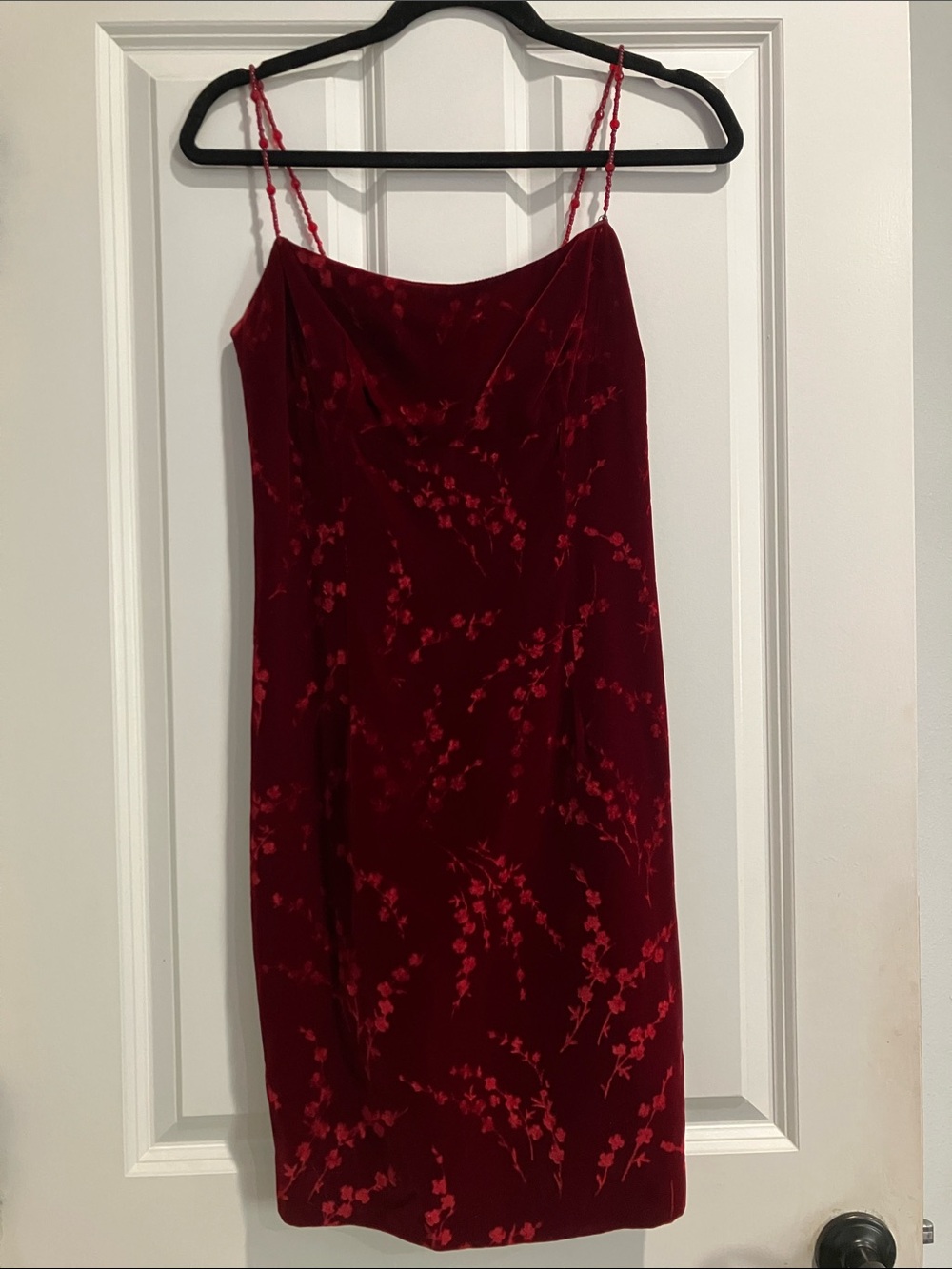 Liz Claiborne Red Velvet Floral Burnout Dress with Beaded Straps